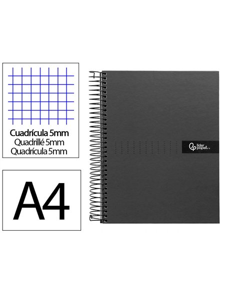 Cahier spirale liderpapel crafty couverture contrecollée a4 240p 90g/m2 5x5mm microperforé4 trous coloris noir.