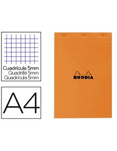 Bloc bureau rhodia a4 papier vélin surfin couverture enduite enveloppante 210x297mm 80f détachables 80g 5x5mm orange.