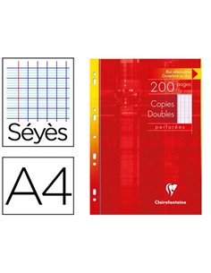 Copie double clairefontaine a4 210x297mm papier vélin velouté 200p 90g séyès perforées étui verni.