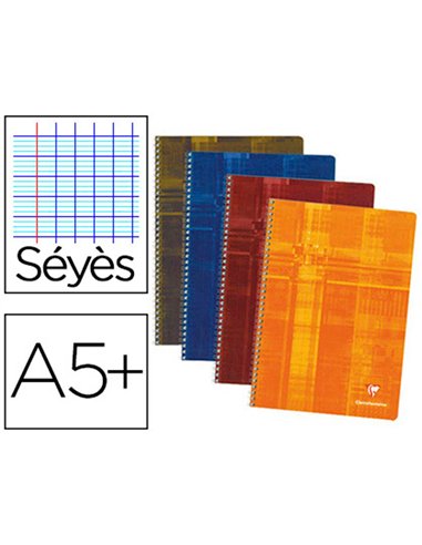 Cahier clairefontaine papier vélin velouté couverture pelliculée reliure intégrale a5+ 17x22cm 100 pages 90g séyès.