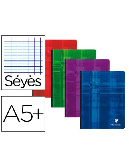 Cahier broché clairefontaine papier vélin velouté couverture souple pelliculée a5+ 17x22cm 192 pages 90g séyès.