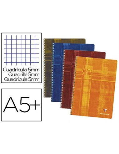 Cahier clairefontaine papier vélin velouté couverture pelliculée reliure intégrale a5+ 17x22cm 100 pages 90g 5x5mm.