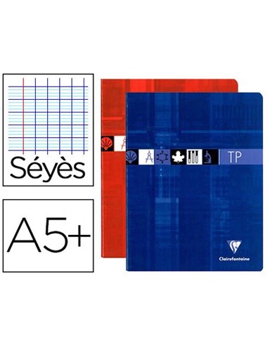 Cahier piqué clairefontaine travaux pratiques papier vélin velouté a5+ 17x22cm 80 pages 40 séyès/40 unies 90g.