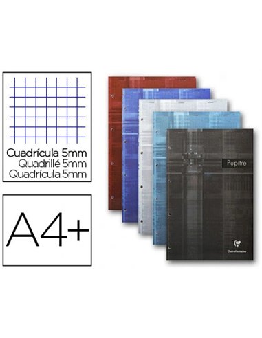 Bloc-notes pupitre clairefontaine couverture pelliculée agrafé en tête a4 90g 280 pages détachables 5x5mm.