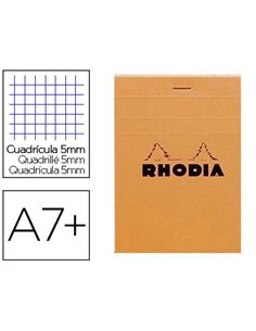 Bloc bureau rhodia a7+ papier vélin surfin couverture enduite enveloppante 85x120mm 80f détachables 80g 5x5mm orange.
