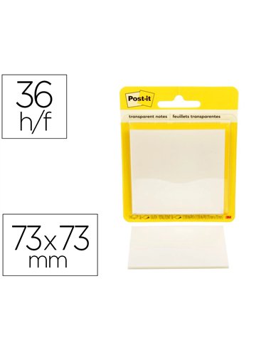 Bloc-notes post-it 73x73mm 36f repositionnables coloris transparent.