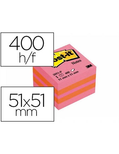 Bloc-notes post-it minis 51x51mm 400f repositionnables coloris plaisir.