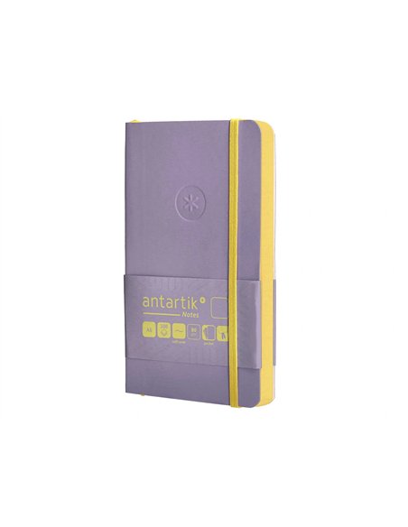 Carnet a6 antartik notes papier uni ivoire couverture souple fermeture elastique jaune 100 pages 80gr coloris lilas.