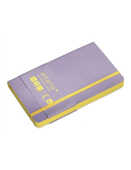 Carnet a6 antartik notes papier uni ivoire couverture souple fermeture elastique jaune 100 pages 80gr coloris lilas.