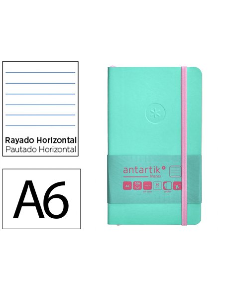 Carnet a6 antartik notes lignecouverture souple fermeture elastique rose 100 pages 80gr coloris turquoise.