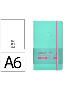 Carnet a6 antartik notes papier uni ivoire couverture souple fermeture elastique rose 100 pages 80gr coloris turquoise.