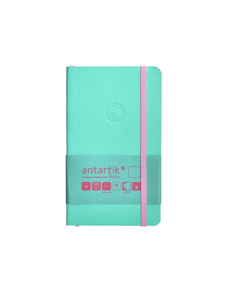 Carnet a6 antartik notes papier uni ivoire couverture souple fermeture elastique rose 100 pages 80gr coloris turquoise.
