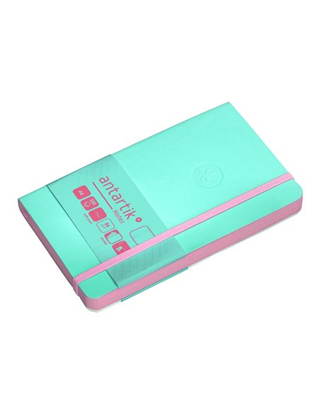 Carnet a6 antartik notes papier uni ivoire couverture souple fermeture elastique rose 100 pages 80gr coloris turquoise.
