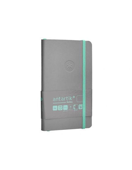 Carnet a6 antartik notes papier uni ivoire couverture souple fermeture elastique turquoise 100 pages 80gr coloris gris.