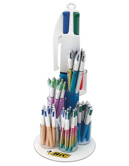 Coffret de 60 stylos à bille rétractables Bic 4 couleurs - Pointe moyenne 1,0 mm - Encre à base d'huile - 4 couleurs - Motifs as