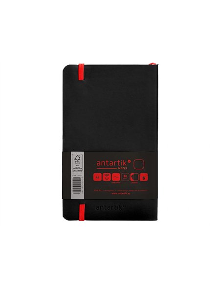Carnet a6 antartik notes papier uni ivoire couverture souple fermeture elastique rouge 100 pages 80gr coloris noir.