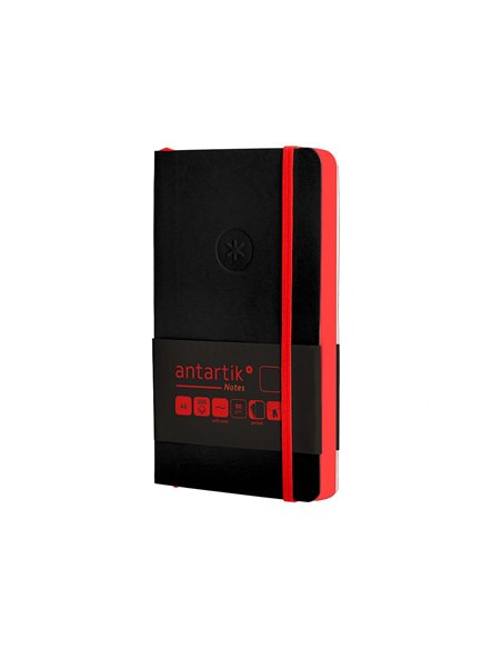 Carnet a6 antartik notes papier uni ivoire couverture souple fermeture elastique rouge 100 pages 80gr coloris noir.
