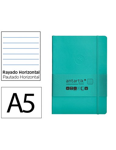 Carnet a5 antartik notes lignecouverture souple fermeture elastique 100 pages 80gr coloris vert menthe.