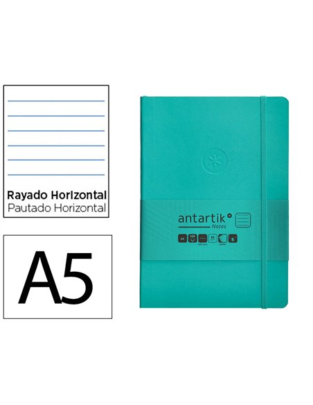Carnet a5 antartik notes lignecouverture souple fermeture elastique 100 pages 80gr coloris vert menthe.