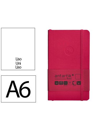 Carnet a6 antartik notes papier uni ivoire couverture souple fermeture elastique 100pages 80gr coloris framboise.
