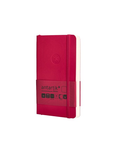 Carnet a6 antartik notes papier uni ivoire couverture souple fermeture elastique 100pages 80gr coloris framboise.