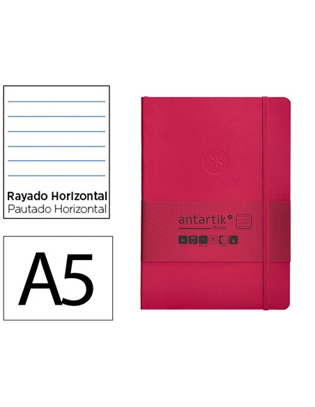 Carnet a5 antartik notes lignecouverture souple fermeture elastique 100 pages 80gr coloris framboise.