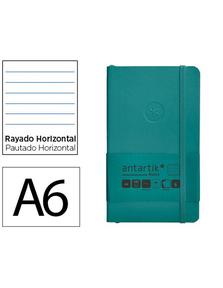 Carnet a6 antartik notes lignecouverture souple fermeture elastique 100 pages 80gr coloris vert paon.