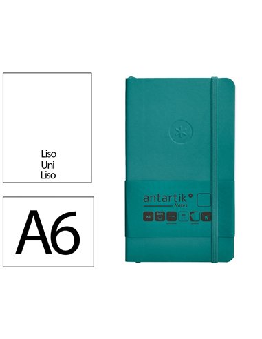 Carnet a6 antartik notes papier uni ivoire couverture souple fermeture elastique 100pages 80gr coloris vert paon.