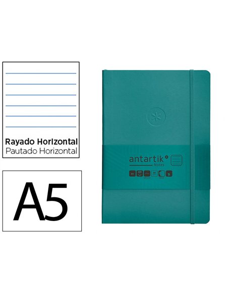 Carnet a5 antartik notes lignecouverture souple fermeture elastique 100 pages 80gr coloris vert paon.