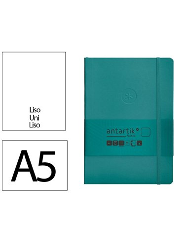 Carnet a5 antartik notes papier uni ivoire couverture souple fermeture elastique 100pages 80gr coloris vert paon.