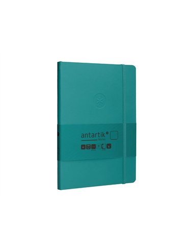 Carnet a5 antartik notes papier uni ivoire couverture souple fermeture elastique 100pages 80gr coloris vert paon.