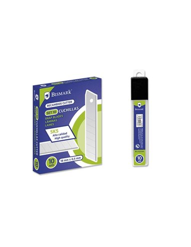Blister Bismark de 10 lames de rechange en acier de haute qualité - Dimensions 18 mm x 0,5 mm - Acier SK5