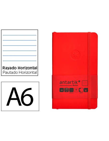 Carnet a6 antartik notes lignecouverture souple fermeture elastique 100 pages 80gr coloris rouge.