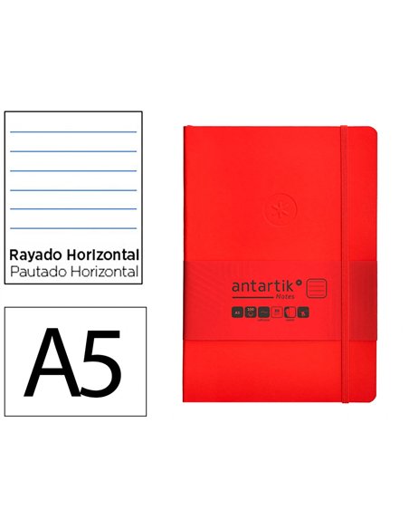 Carnet a5 antartik notes lignecouverture souple fermeture elastique 100 pages 80gr coloris rouge.