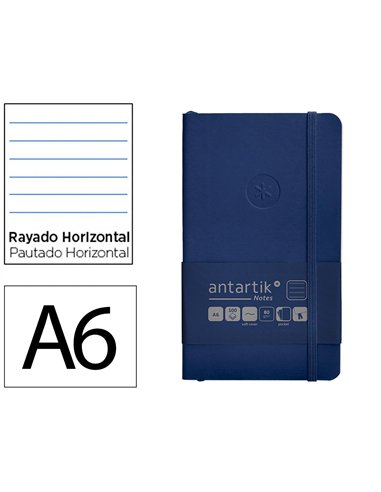 Carnet a6 antartik notes lignecouverture souple fermeture elastique 100 pages 80gr coloris bleu marine.