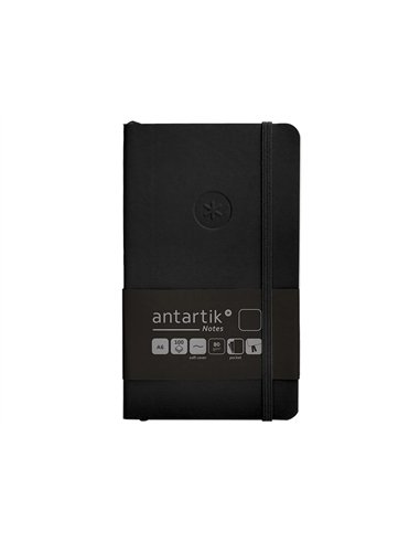 Carnet a6 antartik notes papier uni ivoire couverture souple fermeture elastique 100pages 80gr coloris noir.