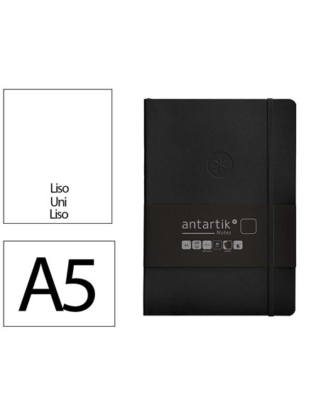 Carnet a5 antartik notes papier uni ivoire couverture souple fermeture elastique 100pages 80gr coloris noir.
