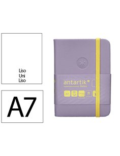 Carnet a7 antartik notes papier uni ivoire couverture rigide fermeture elastique jaune 80 pages 80gr coloris lilas.