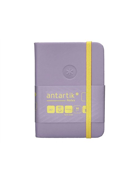 Carnet a7 antartik notes papier uni ivoire couverture rigide fermeture elastique jaune 80 pages 80gr coloris lilas.