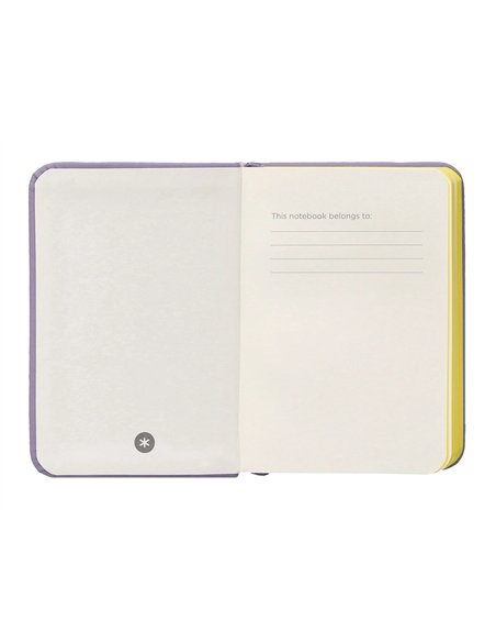 Carnet a7 antartik notes papier uni ivoire couverture rigide fermeture elastique jaune 80 pages 80gr coloris lilas.