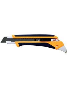Cutter Olfa L5-AL grand format avec poignée antidérapante - Verrouillage automatique - Pointe en métal dur - Manche en acier ino