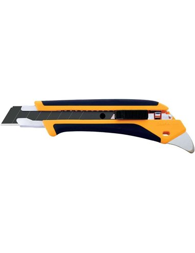 Cutter Olfa L5-AL grand format avec poignée antidérapante - Verrouillage automatique - Pointe en métal dur - Manche en acier ino