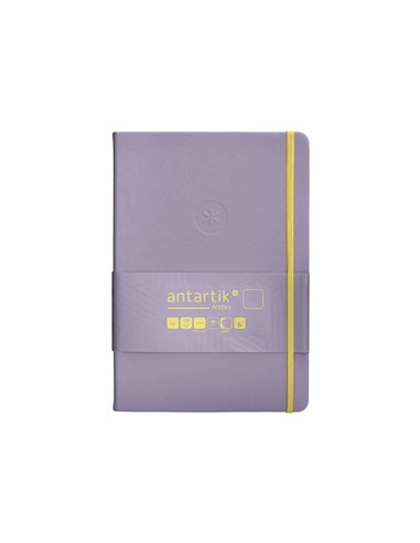 Carnet a5 antartik notes papier uni ivoire couverture rigide fermeture elastique jaune 100 pages 80gr coloris lilas.