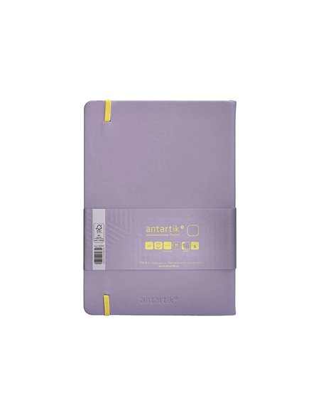 Carnet a5 antartik notes papier uni ivoire couverture rigide fermeture elastique jaune 100 pages 80gr coloris lilas.