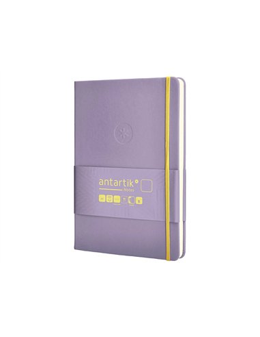 Carnet a5 antartik notes papier uni ivoire couverture rigide fermeture elastique jaune 100 pages 80gr coloris lilas.
