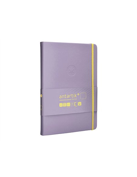 Carnet a5 antartik notes papier uni ivoire couverture rigide fermeture elastique jaune 100 pages 80gr coloris lilas.