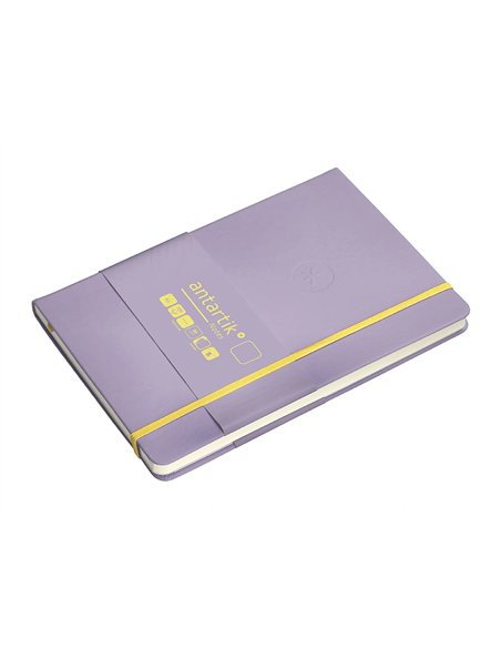 Carnet a5 antartik notes papier uni ivoire couverture rigide fermeture elastique jaune 100 pages 80gr coloris lilas.