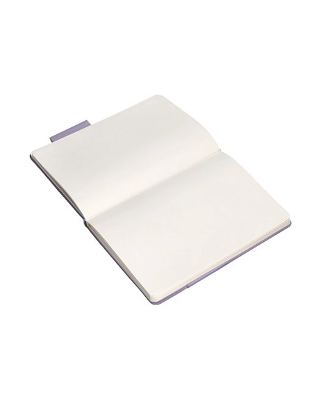 Carnet a5 antartik notes papier uni ivoire couverture rigide fermeture elastique jaune 100 pages 80gr coloris lilas.