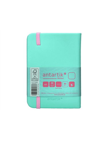 Carnet a7 antartik notes papier uni ivoire couverture rigide fermeture elastique rose 80 pages 80gr coloris turquoise.