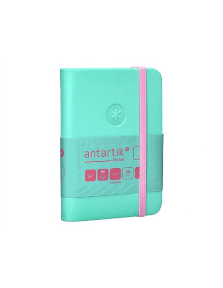 Carnet a7 antartik notes papier uni ivoire couverture rigide fermeture elastique rose 80 pages 80gr coloris turquoise.